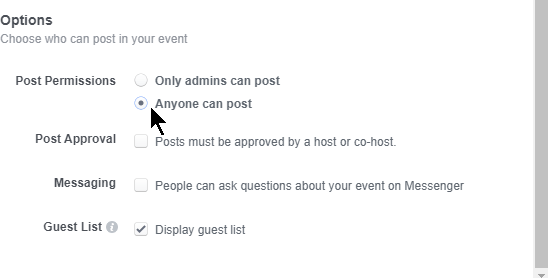 guests can post on your event