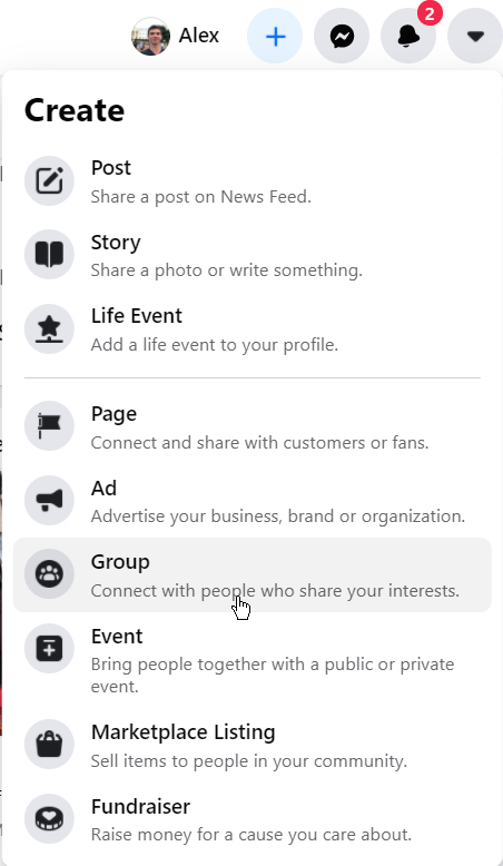 Create a facebook group